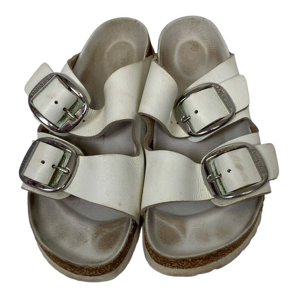 Birkenstock Arizona Big Buckle Sandals White Leather Size 39 US 8